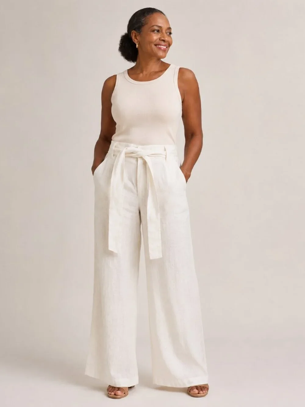 Banana Republic High Waist Linen Wide Leg Tie Waist Career Pants Size 12L